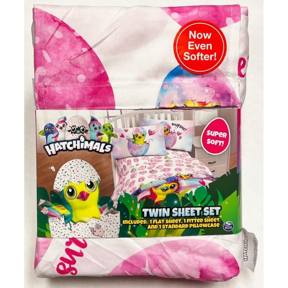 New Jay Franco Hatchimals Girls Pink White 3 Piece Twin Sheet Set